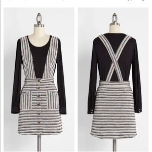 Modcloth Textured Haute on the Horizon Striped Button Down Jumper Overalls